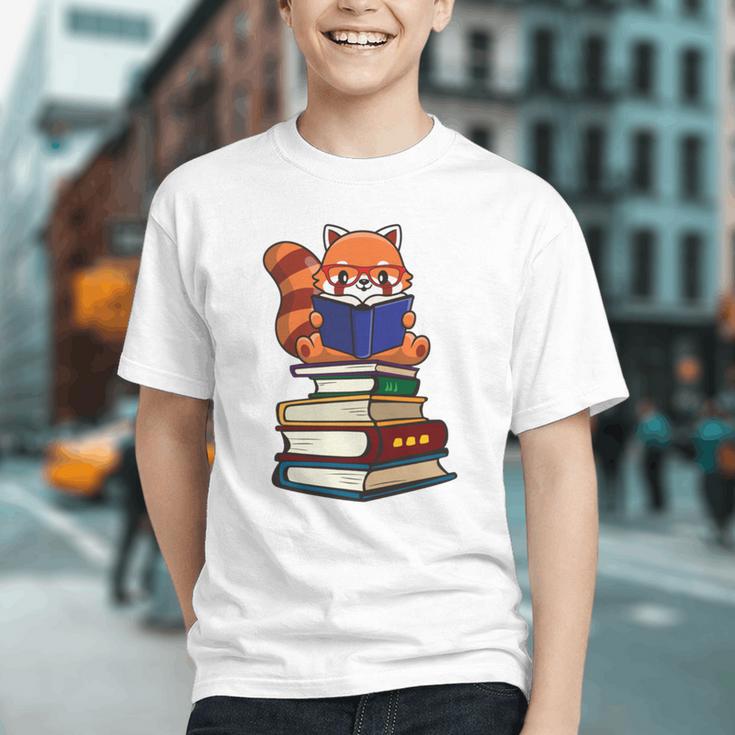 Cute Kawaii Kids Reading Books Glasses Red Panda Lover Graphic Youth