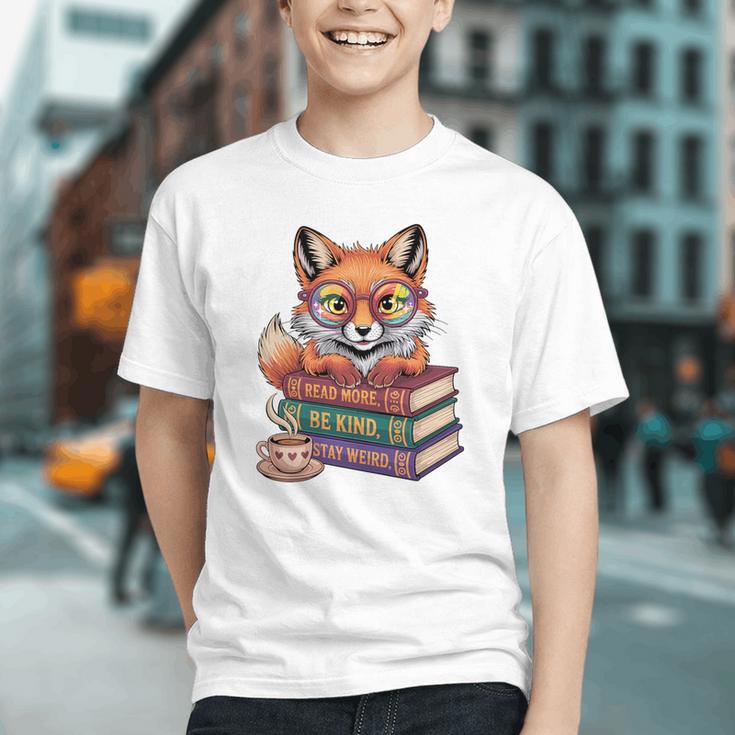 Cute Nerdy Fox Read Books Be Kind Stay Weird Book Club Premium Tri-Blend Graphic Youth