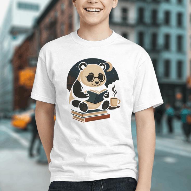 Cute Panda Reading Book Under Moon Bookworm Coffee Lover Graphic Youth
