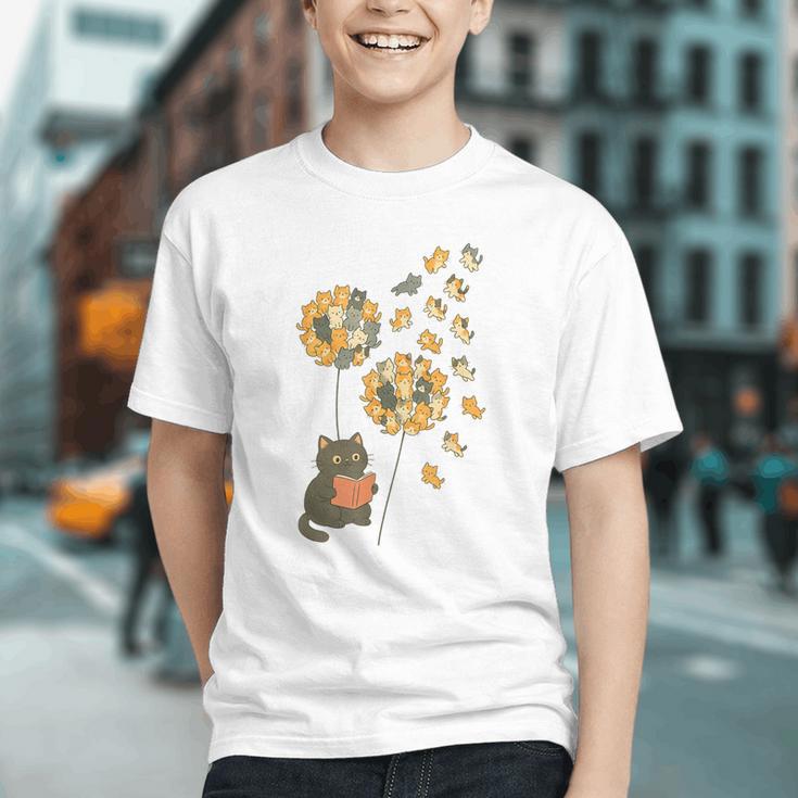 Cute Reading Cat With Kitten Dandelion Flowers Book Lover Graphic Youth Cute Reading Cat With Kitten Dandelion Flowers Book Lover Graphic Youth