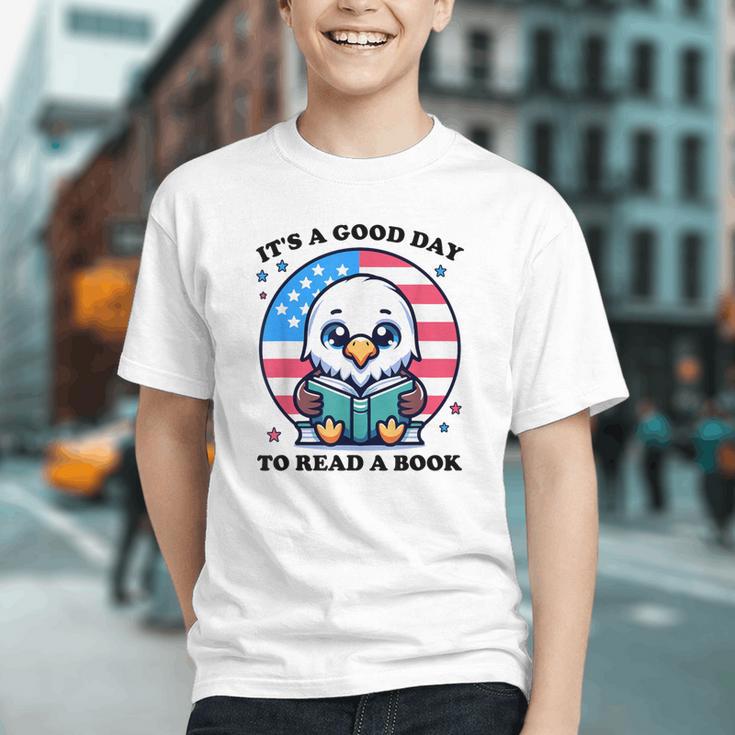 A Good Day To Read a Book Reading Eagle With American Flag Graphic Youth