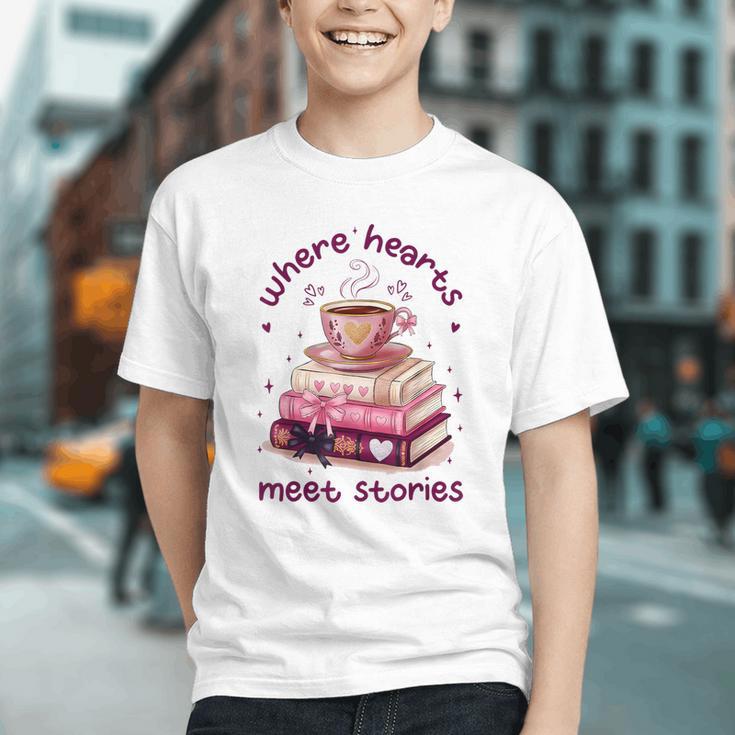 Where Hearts Groovy Meet Stories Coffee Books Valentines Day Graphic Youth