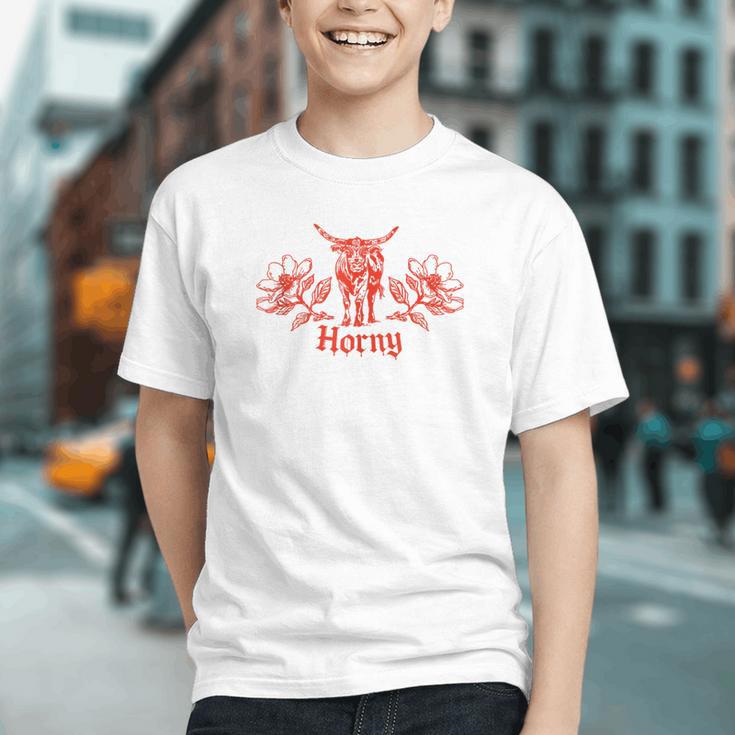 Horny Bull Romance Reader Shirt Spicy Books Bull Pun Graphic Youth