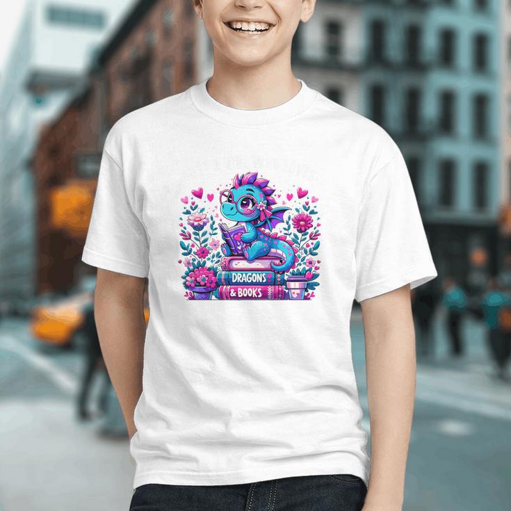 Just A Girl Who Loves Dragons And Books Cute Dragon Reading Premium Tri-Blend Graphic Youth