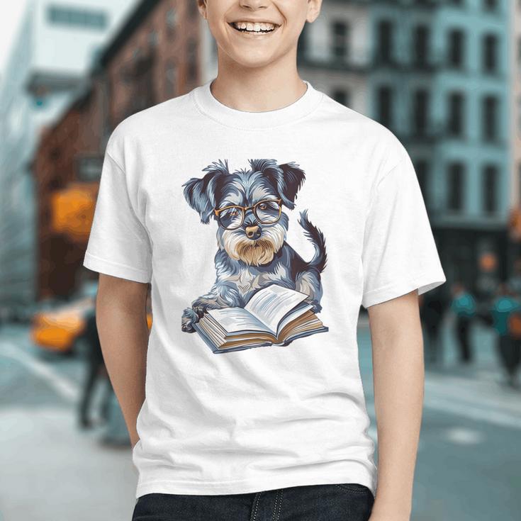 Nerdy Schnauzer Dog Book Lover Glasses Cute Pet For Men Women Kids Graphic Youth
