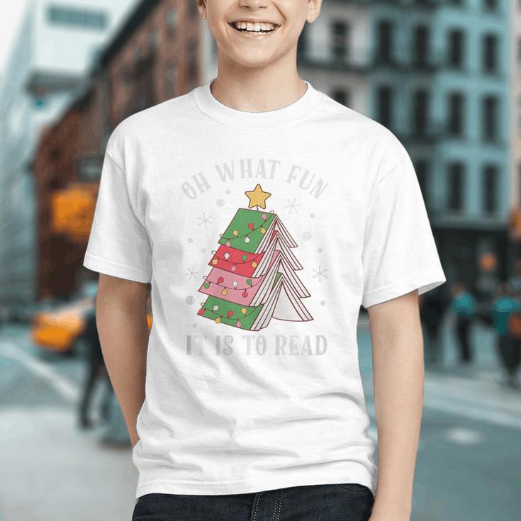 Oh What Fun It Is To Read Book Christmas Tree Premium Tri-Blend Graphic Youth Oh What Fun It Is To Read Book Christmas Tree Premium Tri-Blend Graphic Youth