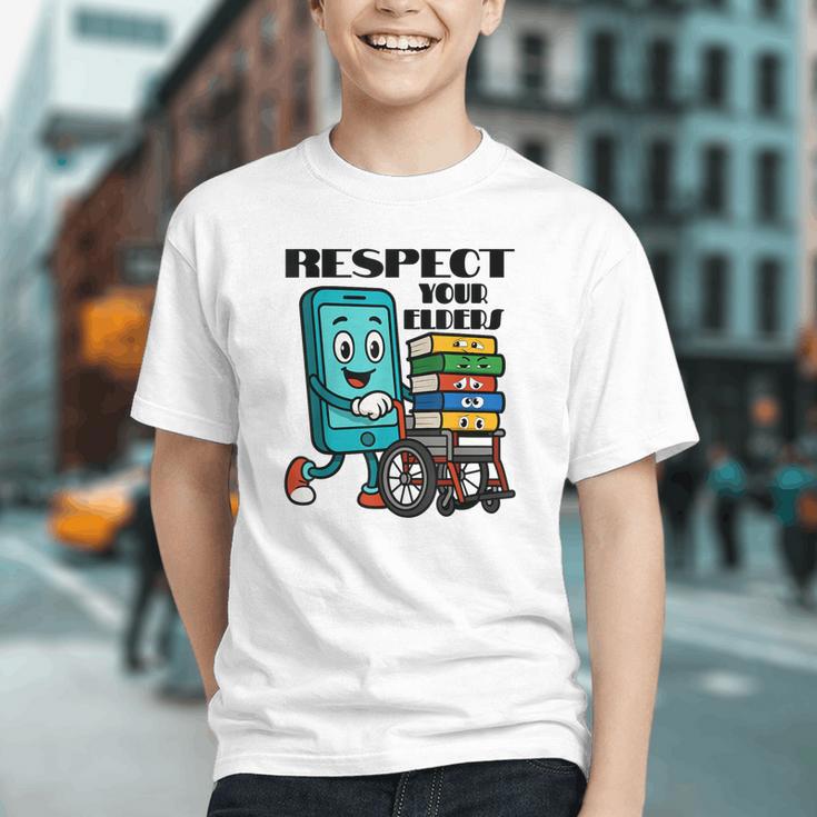 Respect Elders Cellphone Pushing Books In a Wheelchair Graphic Youth Respect Elders Cellphone Pushing Books In a Wheelchair Graphic Youth