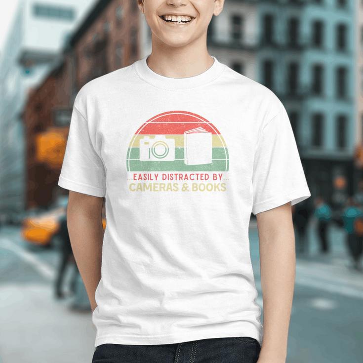Retro Easily Distracted By Cameras & Books Photography Graphic Youth