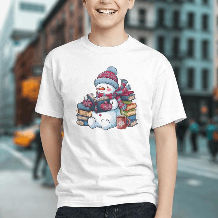 Snowman Reading Book Lovers Christmas Bookworm Librarian Graphic Youth