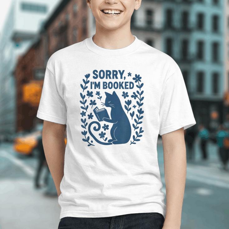 Sorry I'm Booked Cat Reading Book Boho Flowers Vintage Graphic Youth