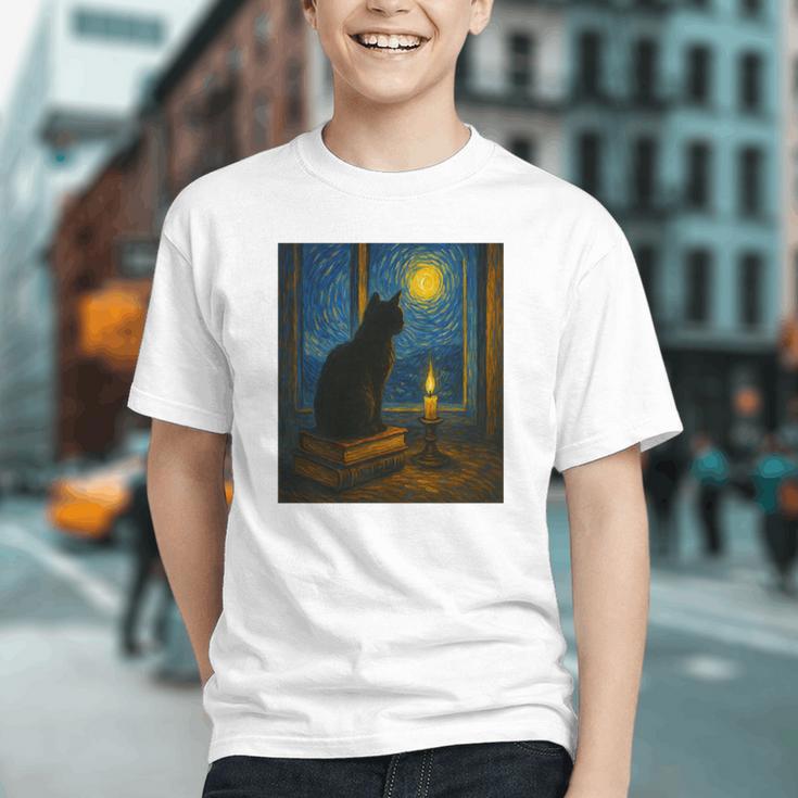 Van Gogh Starry Night Art Cat And Book Lovers Premium Tri-Blend Graphic Youth Van Gogh Starry Night Art Cat And Book Lovers Premium Tri-Blend Graphic Youth