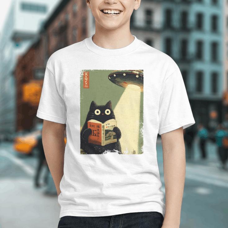Vintage Japanese Cat Book Lovers UFO Alien Abduction Cat Dad Graphic Youth Vintage Japanese Cat Book Lovers UFO Alien Abduction Cat Dad Graphic Youth