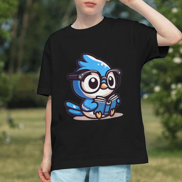 Adorable Book Lover Blue Jay With Reading Glasses Cute Graphic Youth
