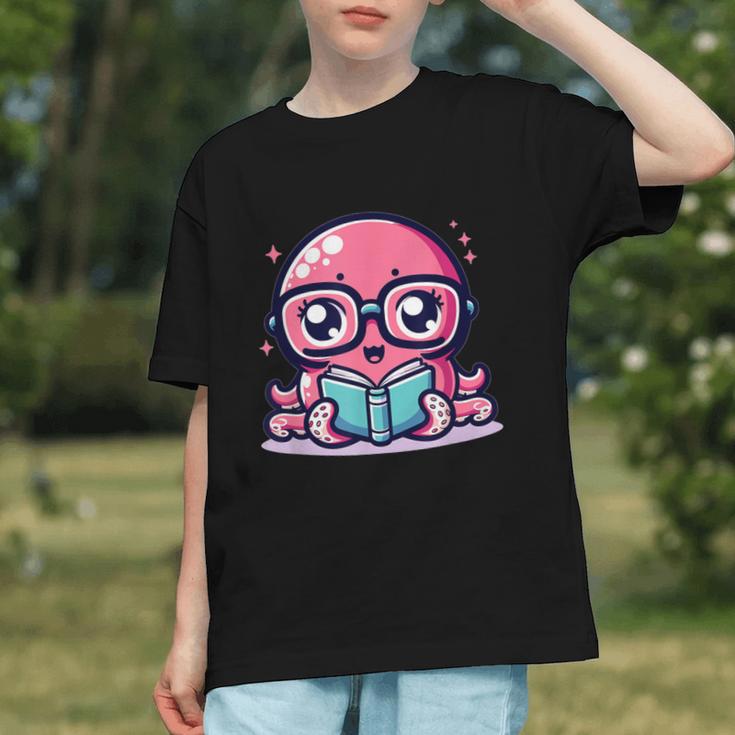 Adorable Book Lover Octopus With Reading Glasses Cute Graphic Youth