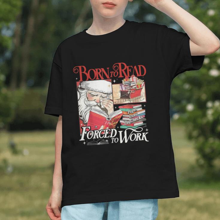Born To Read Forced To Work Santa Christmas Book Lover Retro Graphic Youth