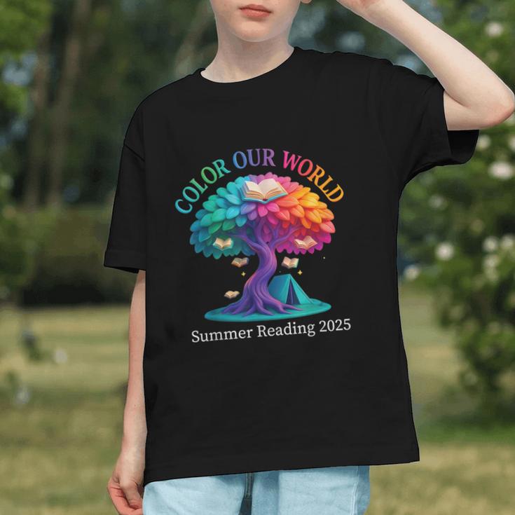 Color Our World Summer Reading 2025 Tree Book Lover Camping Graphic Youth