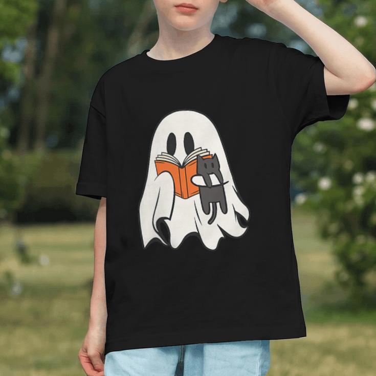 Cute Ghost Cat Reading Book Spooky Season Halloween Costume Graphic Youth