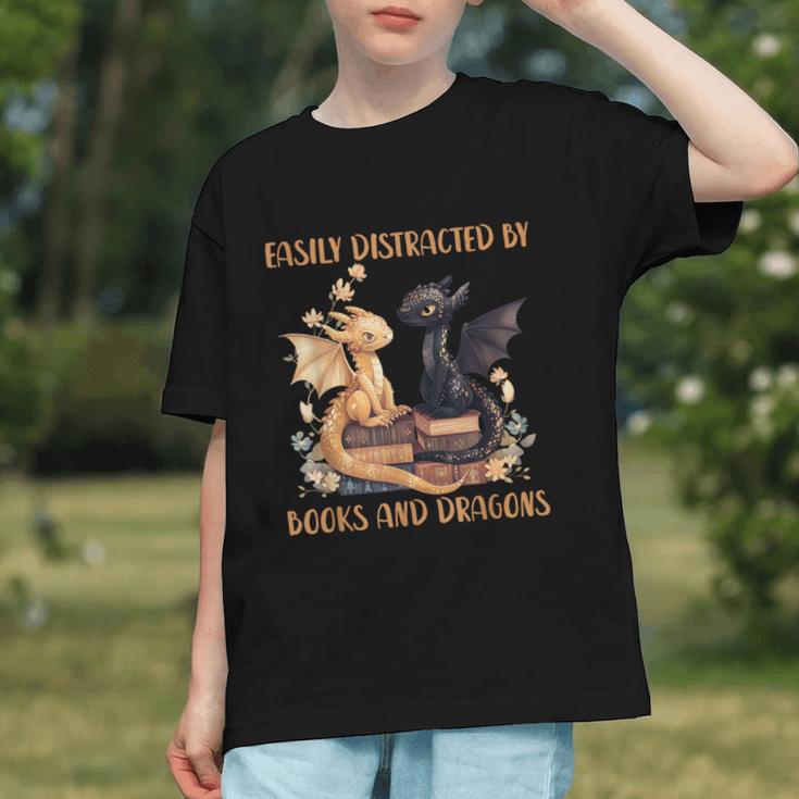 Easily Distracted By Books & Dragons Librarian Book Lover Graphic Youth