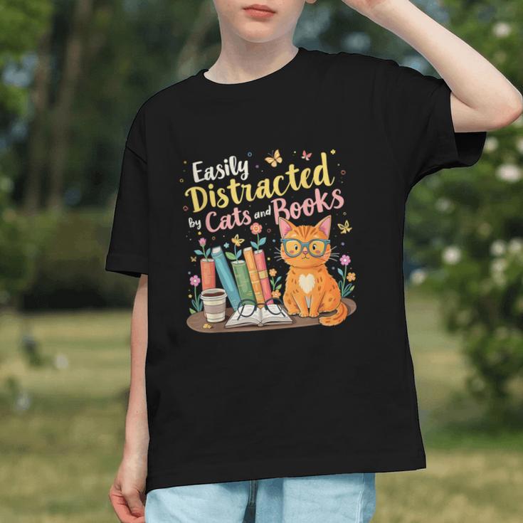 Easily Distracted By Cats And Books Book & Cat Lover Graphic Youth Easily Distracted By Cats And Books Book & Cat Lover Graphic Youth
