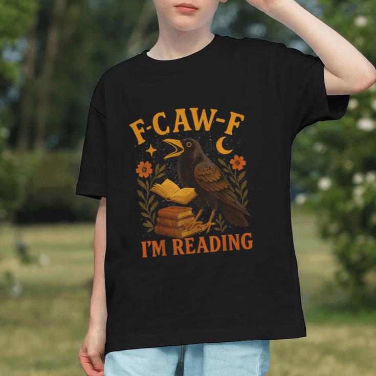 F CAW F Crow I'm Reading Book Lover Fall Graphic Youth