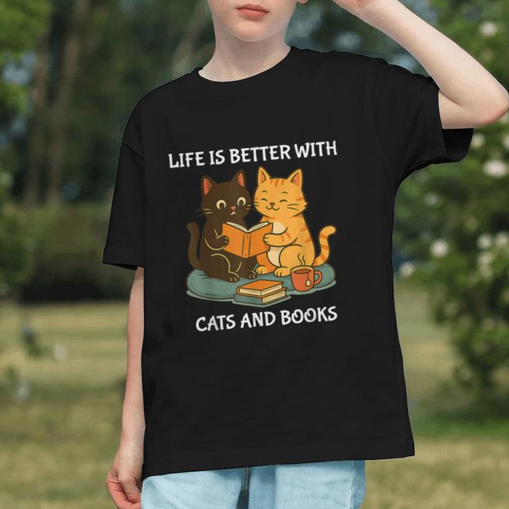 Life Is Better With Cats And Books Cute Cat Lover Graphic Youth Life Is Better With Cats And Books Cute Cat Lover Graphic Youth