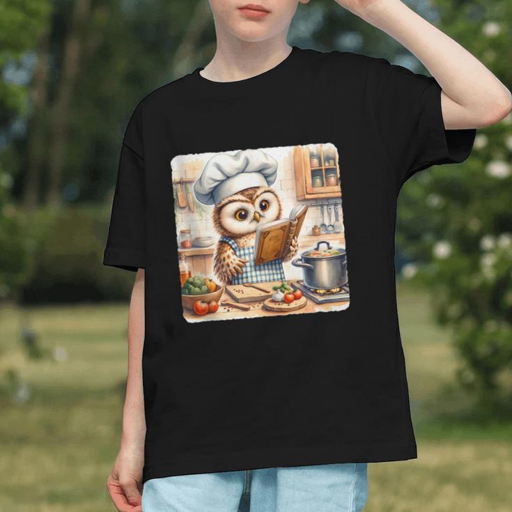 Owl Learning To Cook With Cookbook Chef Apron Stove Cooking Graphic Youth