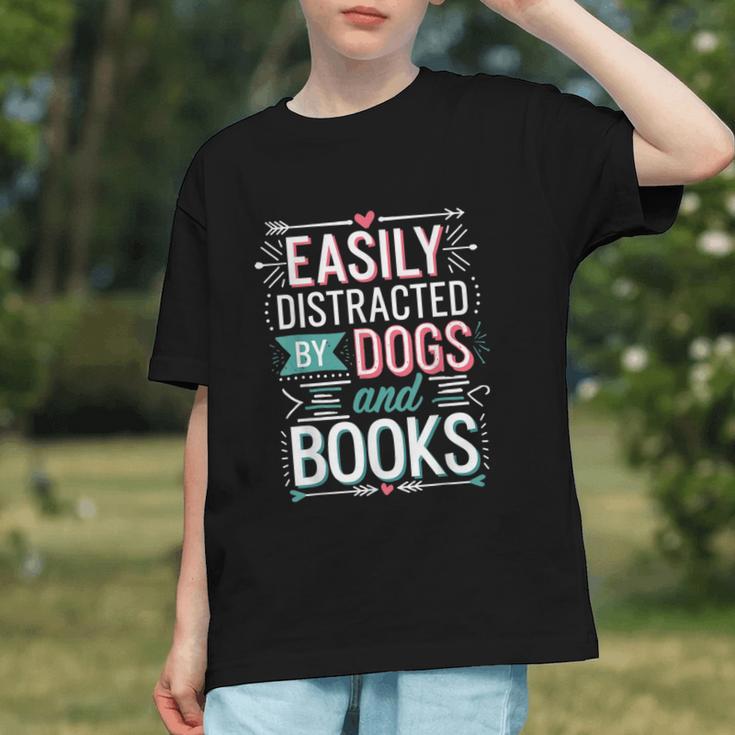 Pet Lover Easily Distracted By Dogs And Books Joke Men Graphic Youth