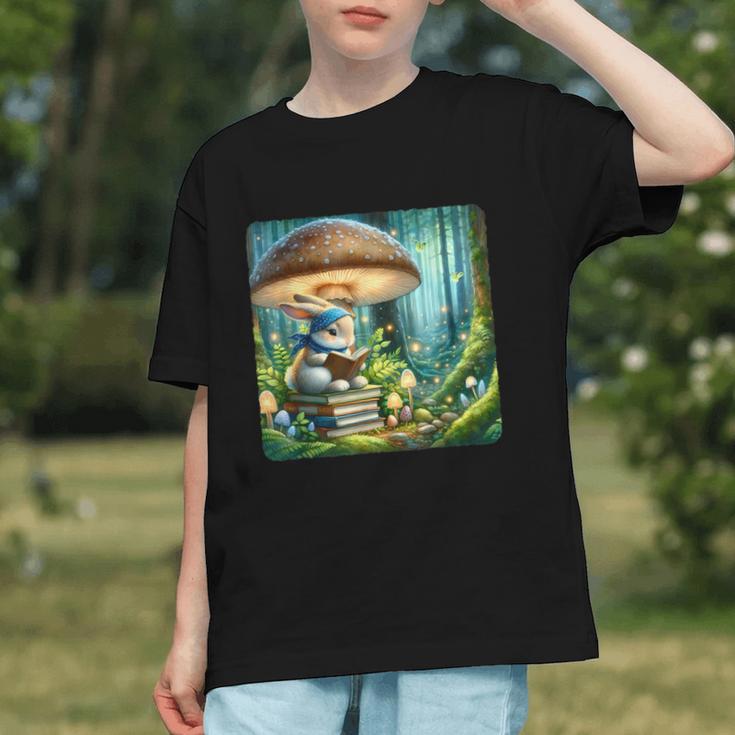 Rabbit Reading Book Under Large Mushroom Easter Bandana Graphic Youth
