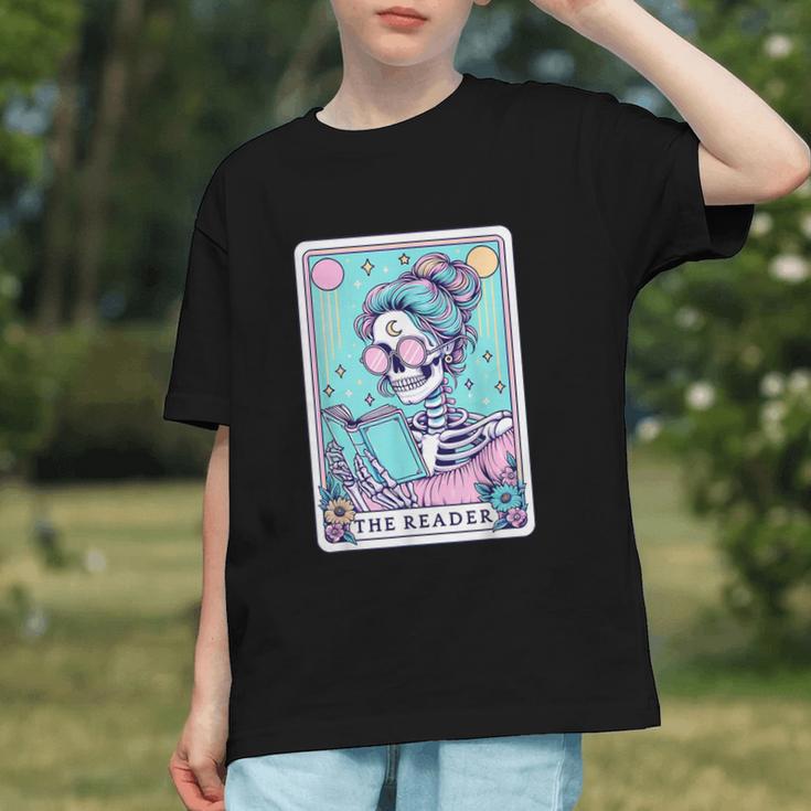 The Reader Retro Reading Skeleton Books Flowers Tarot Card Graphic Youth