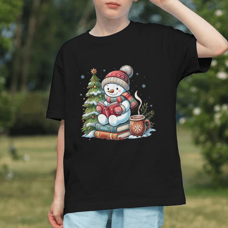 Snowman Reading Book Lovers Christmas Librarian Bookworm Graphic Youth