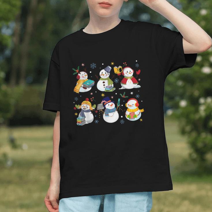Snowman Reading Books Teacher Christmas Librarian Bookworm Graphic Youth