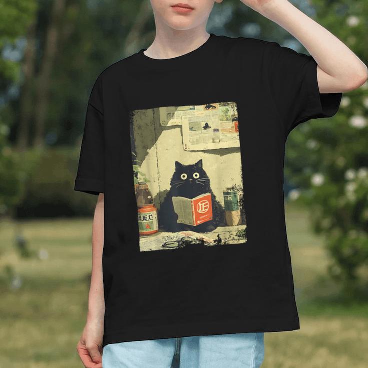 Vintage Japanese Cat Book Lovers Librarian Cat Dad Teacher Graphic Youth