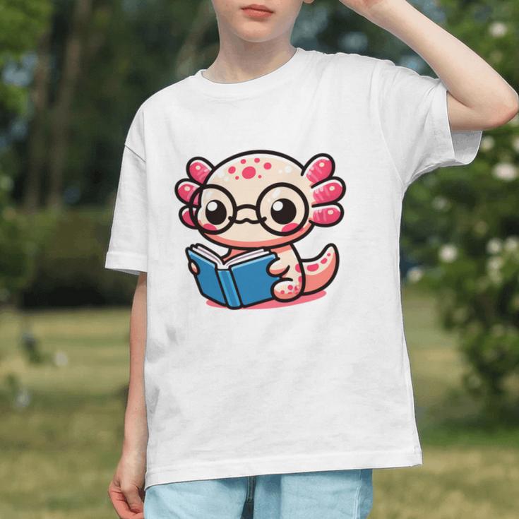 Adorable Book Lover Axolotl With Reading Glasses Cute Graphic Youth
