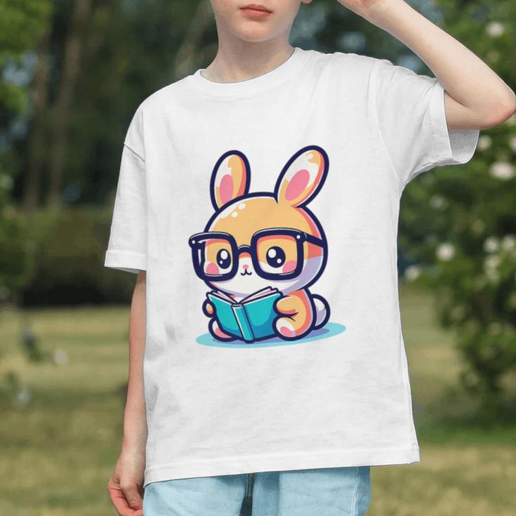 Adorable Book Lover Rabbit With Reading Glasses Cute Premium Graphic Youth