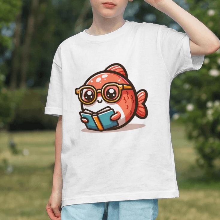 Adorable Book Lover Salmon With Reading Glasses Cute Graphic Youth