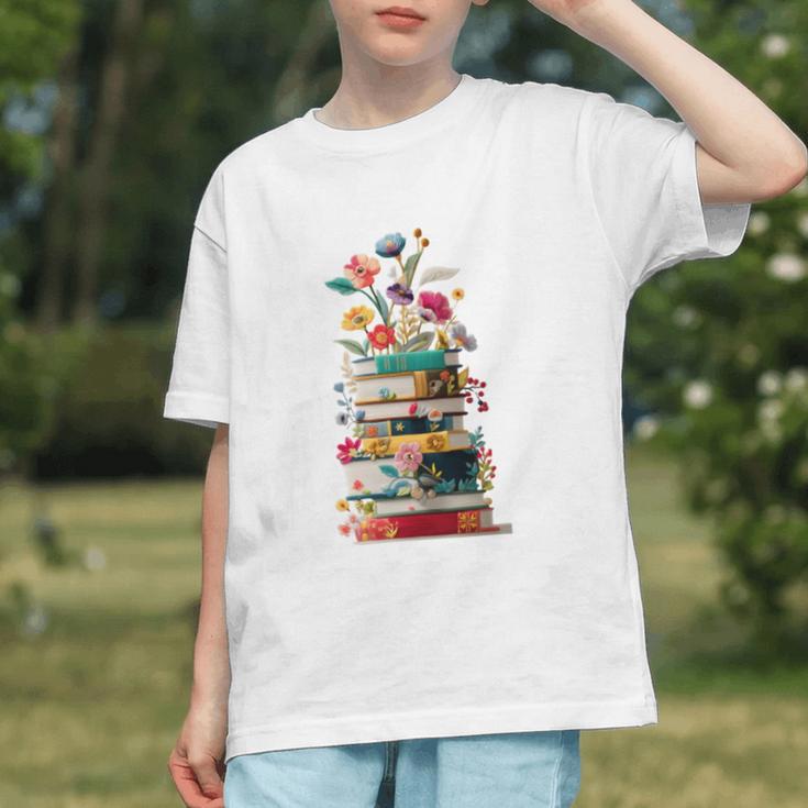 Book Stack With Flowers Reading Lover Bookish Graphic Youth