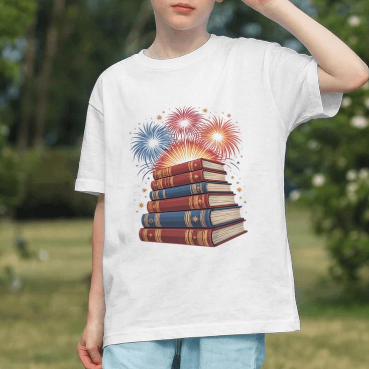 Books Fireworks 4th Of July Bookworm Patriotic Reader Graphic Youth
