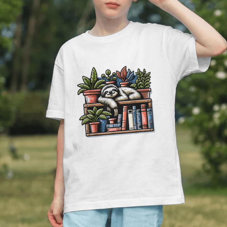 Cosy Sloth In Bookshelf With Plants Graphic Youth