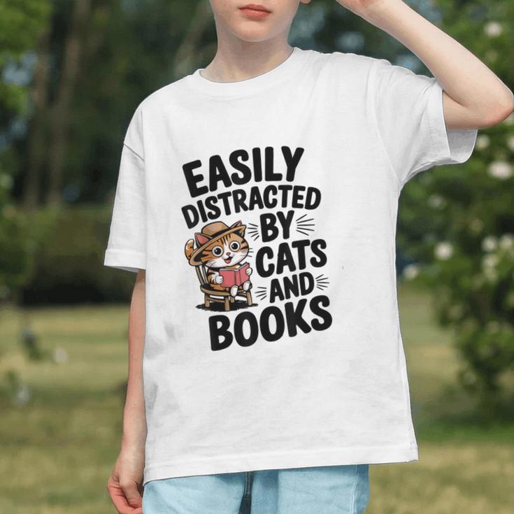 Easily Distracted By Cats And Books Lovers Reading Graphic Youth