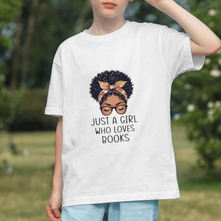 Just a Girl Who Loves Books Messy Bun Black Women Reading Graphic Youth
