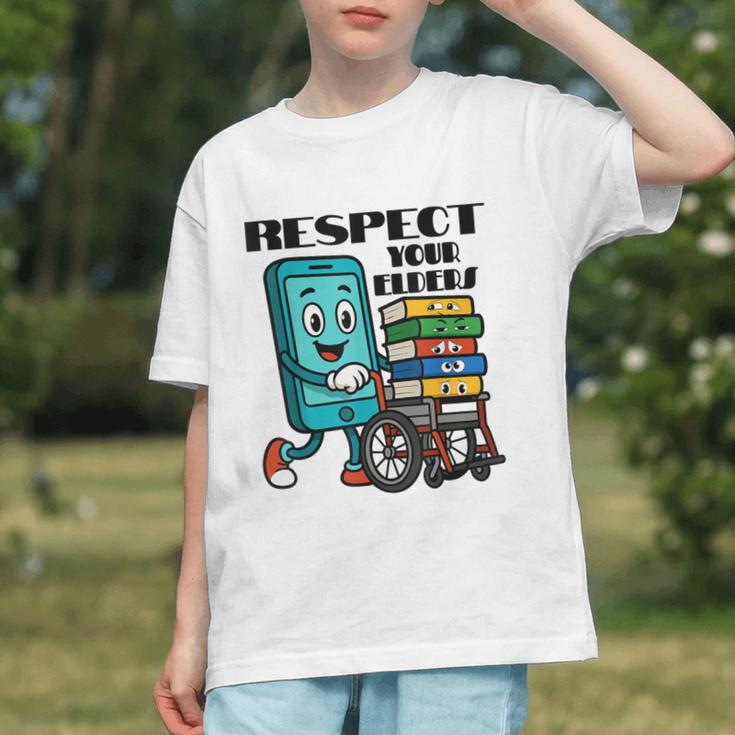 Respect Elders Cellphone Pushing Books In a Wheelchair Graphic Youth Respect Elders Cellphone Pushing Books In a Wheelchair Graphic Youth