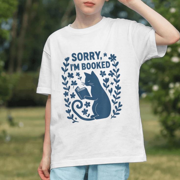 Sorry I'm Booked Cat Reading Book Boho Flowers Vintage Graphic Youth