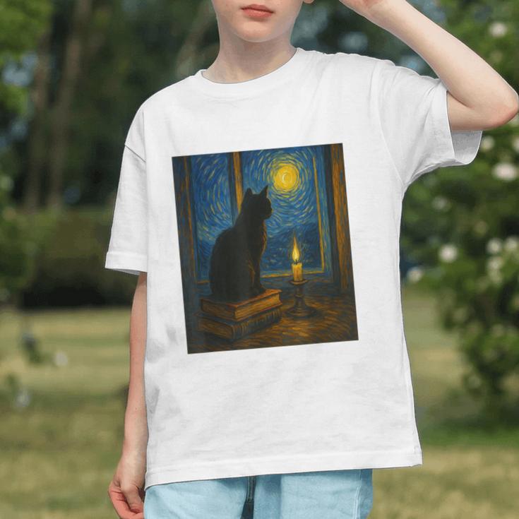 Van Gogh Starry Night Art Cat And Book Lovers Graphic Youth Van Gogh Starry Night Art Cat And Book Lovers Graphic Youth