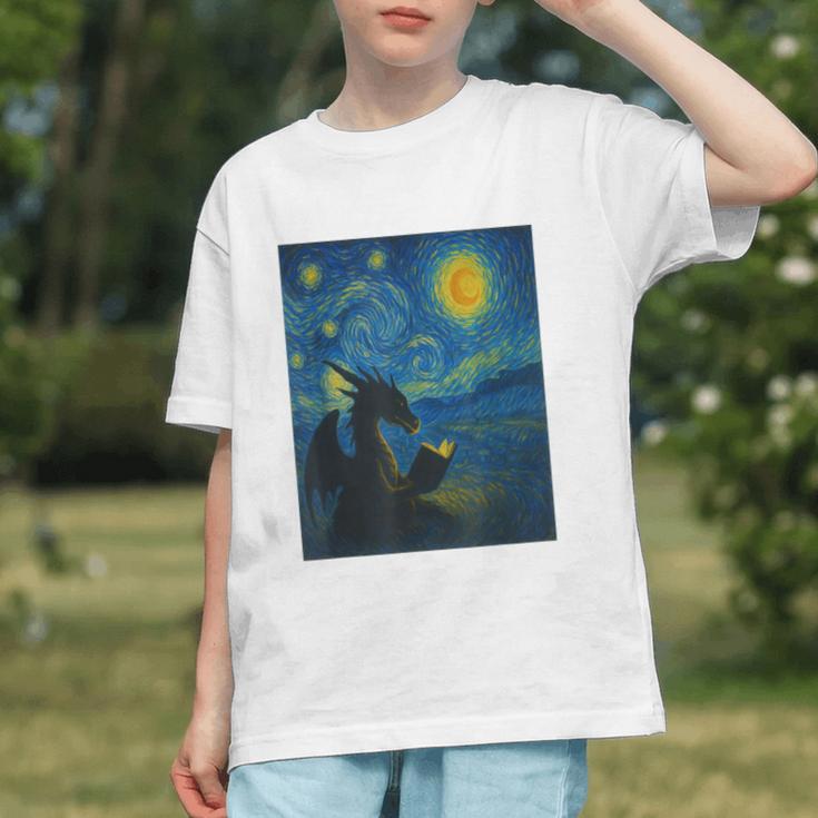 Van Gogh Starry Night Fantasy Reader Dragon Reading Book Graphic Youth
