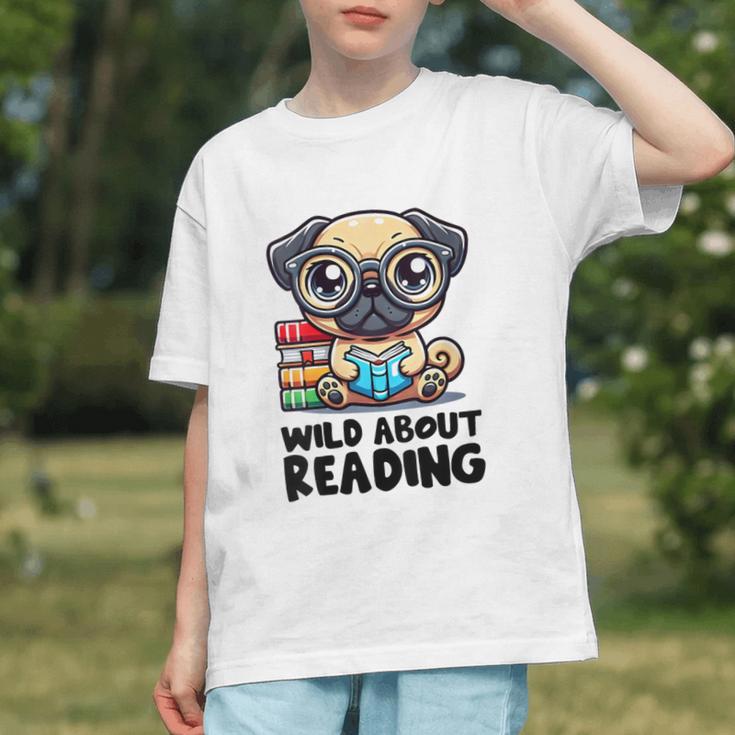Wild About Reading Book Lover Pug Dog Graphic Youth