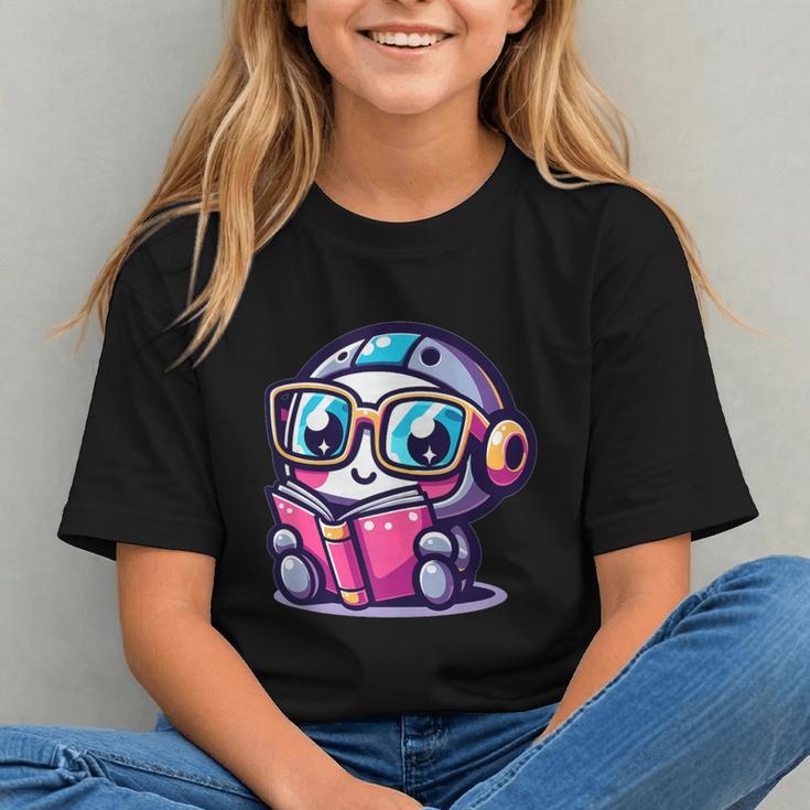 Adorable Book Lover Robot With Reading Glasses Cute Graphic Youth Adorable Book Lover Robot With Reading Glasses Cute Graphic Youth