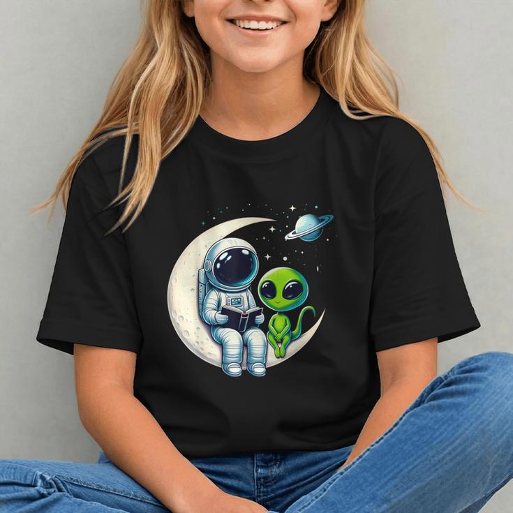 Astronaut Reading Book To Alien Shirt Moon Space Lover Kids Graphic Youth Astronaut Reading Book To Alien Shirt Moon Space Lover Kids Graphic Youth