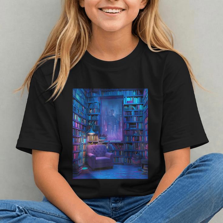 Book Library Bookshelf Armchair Window Pattern Print Graphic Youth