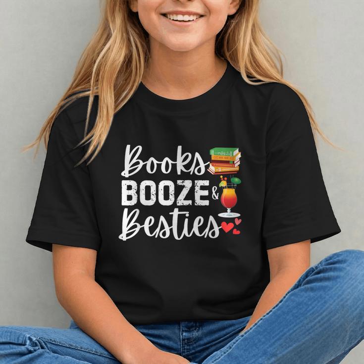 Books Booze And Besties Book Lover Bestie Squad Twinning Graphic Youth