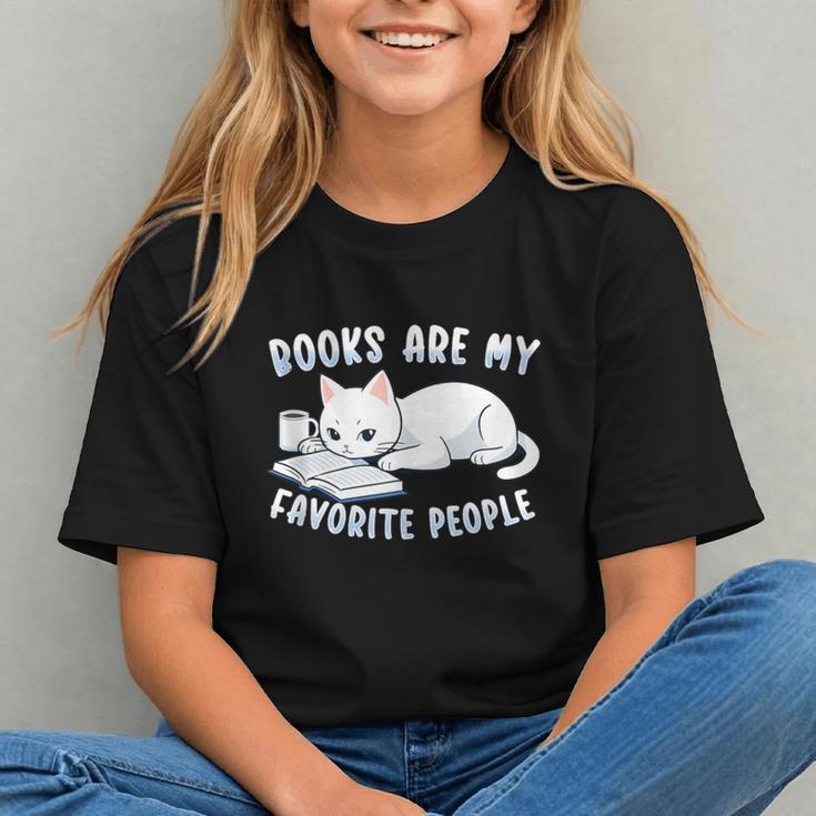 Books Are My Favorite People Cat With Coffee Mug Book Lovers Graphic Youth